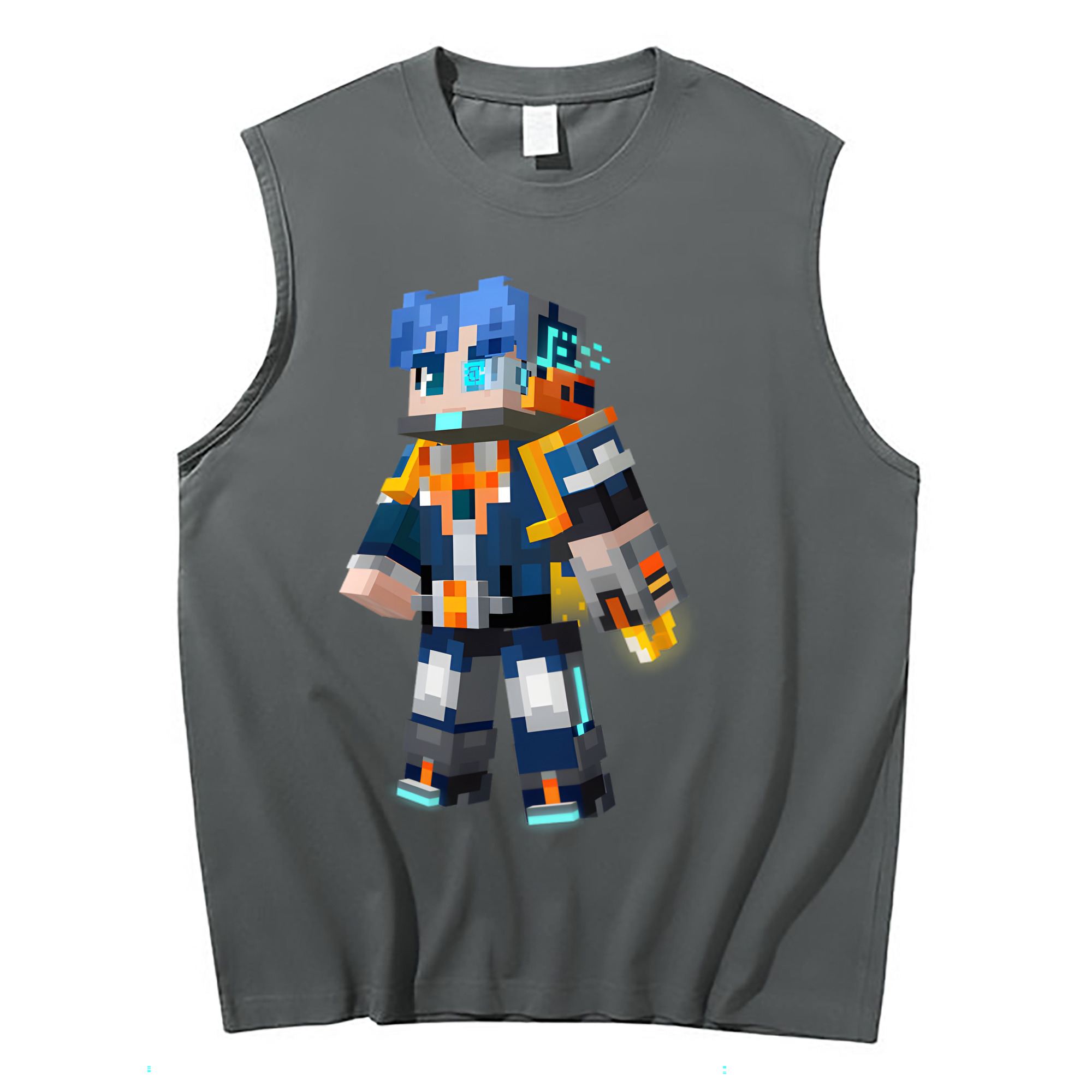 （画像用） マインクラフト ブロックの世界 Minecraft MC Block world コットン100％タンクトップ（フロントプリント）